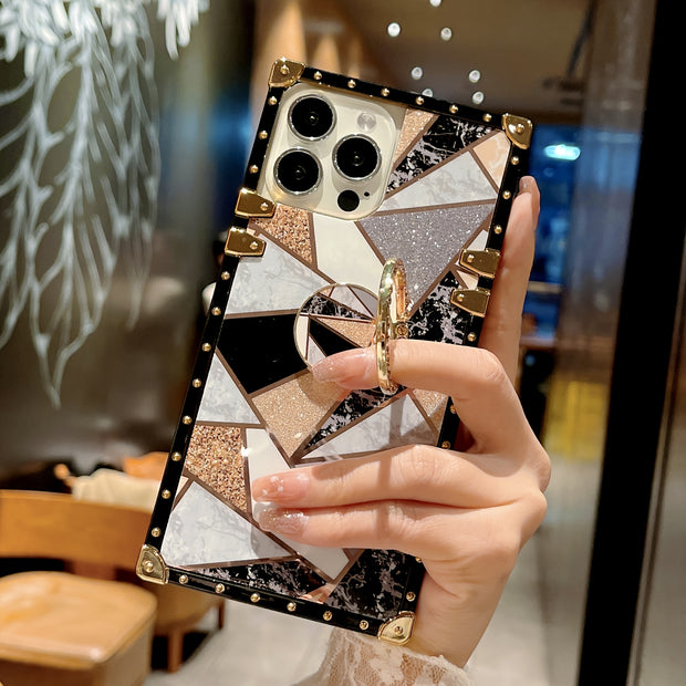 Multi-Model Trendy Spliced iPhone Case: Durable Design with Ring Holder for Enhanced Grip and Style