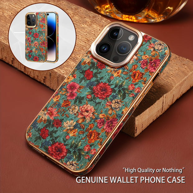 Denior Glamorous Electroplated iPhone Case - Full Coverage, Wooden Charm, Blossoming Flower Design - Universally Stylish for Him & Her