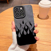 Elegant Fire-Patterned Leather iPhone Case | Shockproof, Camera-Protective, Slim Design - Fits iPhone 11 to 15 Pro Max Series