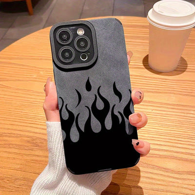 Elegant Fire-Patterned Leather iPhone Case | Shockproof, Camera-Protective, Slim Design - Fits iPhone 11 to 15 Pro Max Series