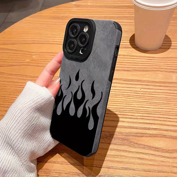 Elegant Fire-Patterned Leather iPhone Case | Shockproof, Camera-Protective, Slim Design - Fits iPhone 11 to 15 Pro Max Series