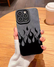 Elegant Fire-Patterned Leather iPhone Case | Shockproof, Camera-Protective, Slim Design - Fits iPhone 11 to 15 Pro Max Series