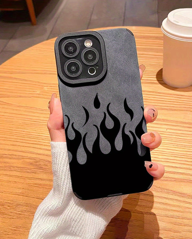 Elegant Fire-Patterned Leather iPhone Case | Shockproof, Camera-Protective, Slim Design - Fits iPhone 11 to 15 Pro Max Series