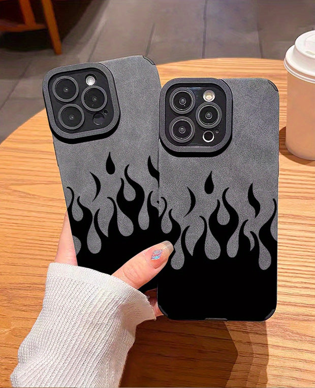 Elegant Fire-Patterned Leather iPhone Case | Shockproof, Camera-Protective, Slim Design - Fits iPhone 11 to 15 Pro Max Series