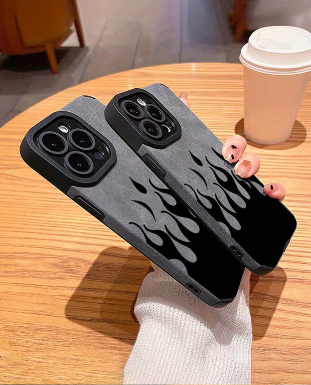 Elegant Fire-Patterned Leather iPhone Case | Shockproof, Camera-Protective, Slim Design - Fits iPhone 11 to 15 Pro Max Series