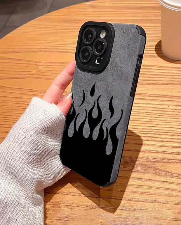 Elegant Fire-Patterned Leather iPhone Case | Shockproof, Camera-Protective, Slim Design - Fits iPhone 11 to 15 Pro Max Series