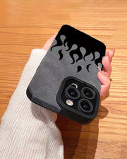 Elegant Fire-Patterned Leather iPhone Case | Shockproof, Camera-Protective, Slim Design - Fits iPhone 11 to 15 Pro Max Series