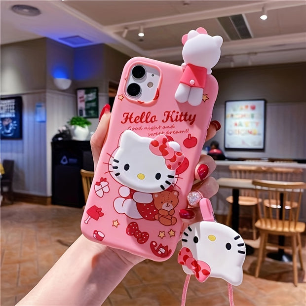 Ultra-Thin Silicone iPhone Case - Shock-Absorbing, Water-Resistant, Dust-Proof, and Drop-Tested for iPhone 13, 14, 15 - Includes Lanyard, Stand, and Bear Hug for Extra Protection, Cute Design