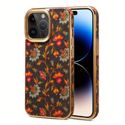 Denior Glamorous Electroplated iPhone Case - Full Coverage, Wooden Charm, Blossoming Flower Design - Universally Stylish for Him & Her