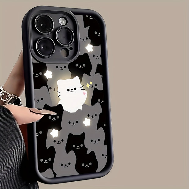 A Luminous White Cat TPU Design for The Iphone 16 Pro Max Case, Featuring Silicone for Anti-Drop Protection, Is a Highly Sought-After Model.
