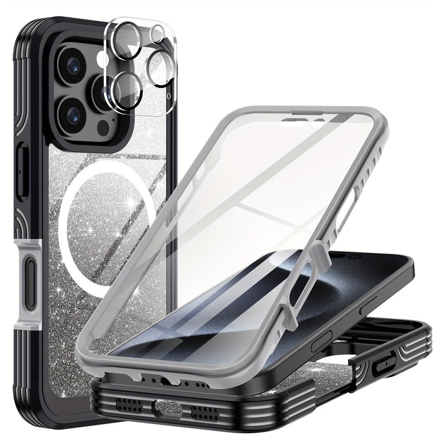 Suitable for iPhone 16 Pro Max Case/16 PRO/16 Plus/16 phone case, with built-in 9H tempered glass screen protector and camera lens protector, providing comprehensive protection for the phone and high protection against drops,