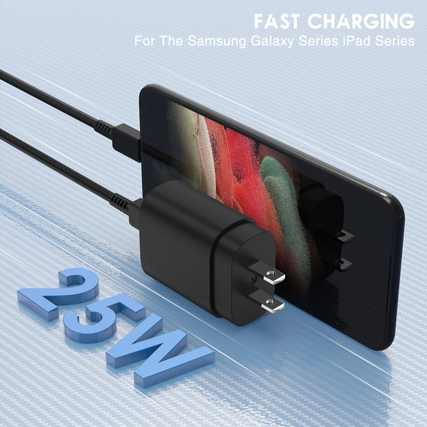 2-Pack 10ft USB-C Fast Charger, 25W Wall Charger Block with C to C Cable, Power Adapter for Samsung Galaxy S23 Ultra/S23+/S22+/S10+/S9/Note 10 Plus/Note 20, US Plug, 110V/220V Compatible