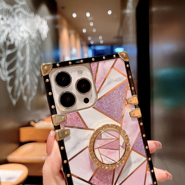 Multi-Model Trendy Spliced iPhone Case: Durable Design with Ring Holder for Enhanced Grip and Style