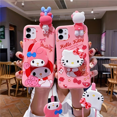 Ultra-Thin Silicone iPhone Case - Shock-Absorbing, Water-Resistant, Dust-Proof, and Drop-Tested for iPhone 13, 14, 15 - Includes Lanyard, Stand, and Bear Hug for Extra Protection, Cute Design