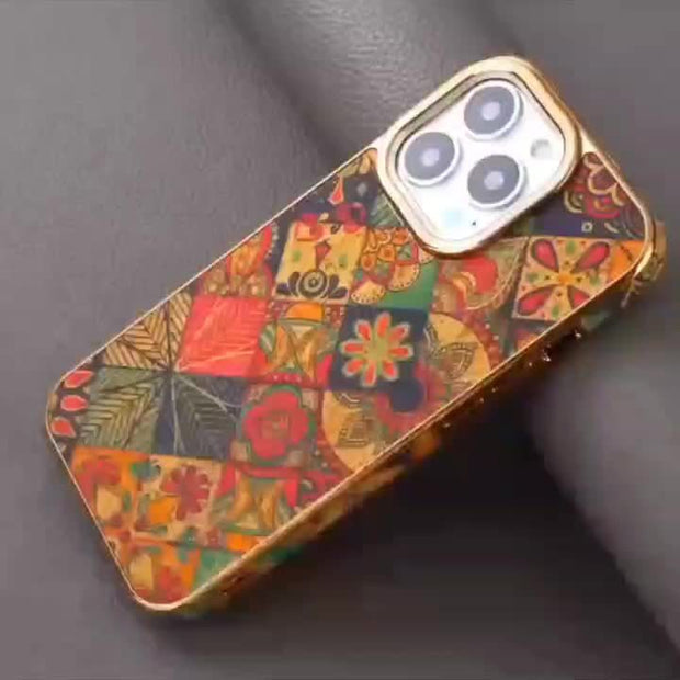 Denior Glamorous Electroplated iPhone Case - Full Coverage, Wooden Charm, Blossoming Flower Design - Universally Stylish for Him & Her