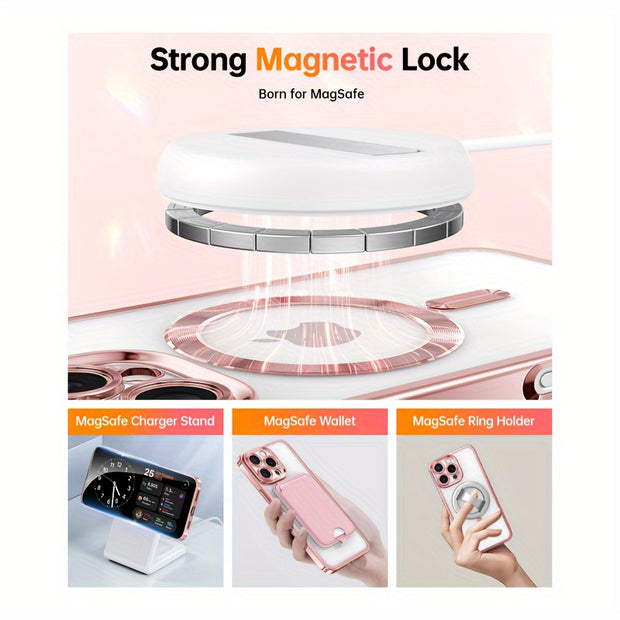 Designed For IPhone 16 Pro Max Case 6.9", [Glitter Card & Wrist Strap] [Compatible With MagSafe] [2X Screen Protectors] Surround Raised Lens Protection Designed For 16 ProMax Case, Rose Gold