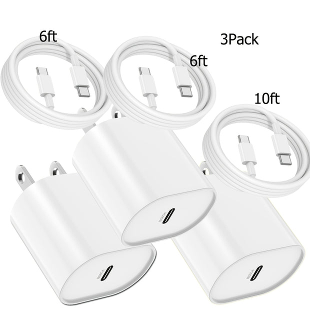 2-Pack 10ft USB-C Fast Charger, 25W Wall Charger Block with C to C Cable, Power Adapter for Samsung Galaxy S23 Ultra/S23+/S22+/S10+/S9/Note 10 Plus/Note 20, US Plug, 110V/220V Compatible