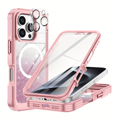 Suitable for iPhone 16 Pro Max Case/16 PRO/16 Plus/16 phone case, with built-in 9H tempered glass screen protector and camera lens protector, providing comprehensive protection for the phone and high protection against drops,