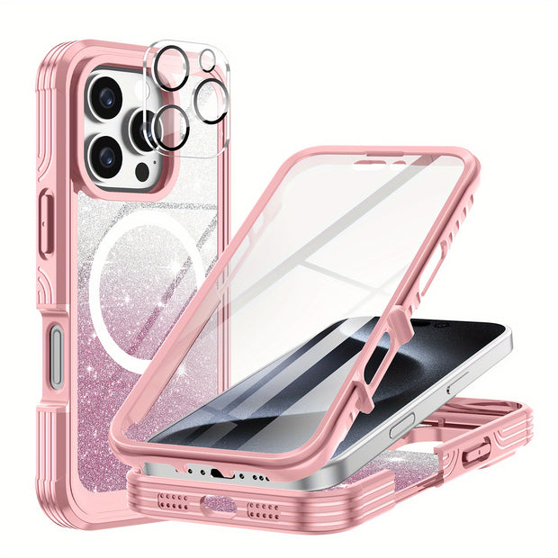 Suitable for iPhone 16 Pro Max Case/16 PRO/16 Plus/16 phone case, with built-in 9H tempered glass screen protector and camera lens protector, providing comprehensive protection for the phone and high protection against drops,