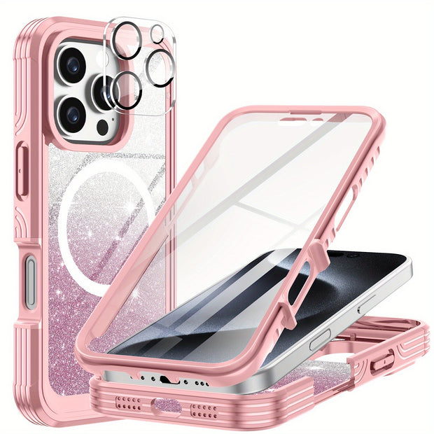 Suitable for iPhone 16 Pro Max Case/16 PRO/16 Plus/16 phone case, with built-in 9H tempered glass screen protector and camera lens protector, providing comprehensive protection for the phone and high protection against drops,