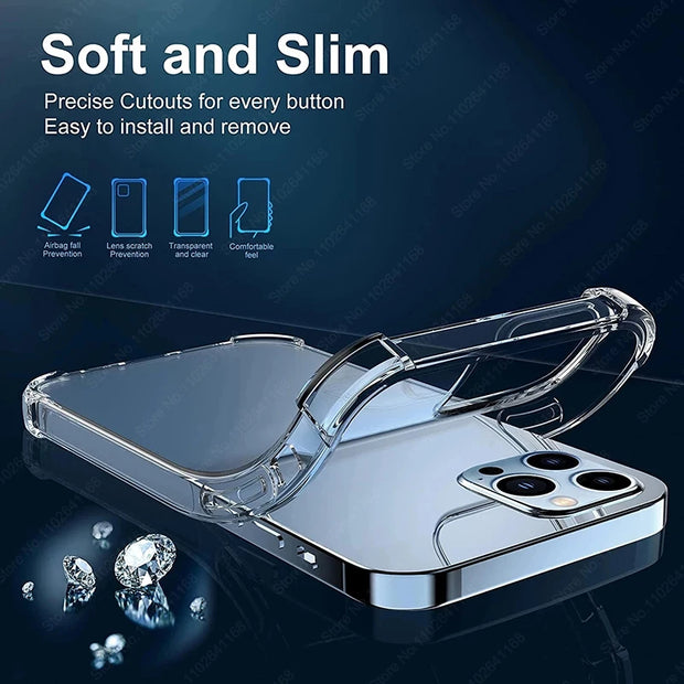 Luxury Shockproof Clear Phone Case For iPhone 16 15 13 12 11 14 Pro Max Mini XR XS 8 Plus Silicone Bumper Transparent Back Cover