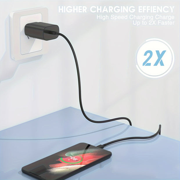 2-Pack 10ft USB-C Fast Charger, 25W Wall Charger Block with C to C Cable, Power Adapter for Samsung Galaxy S23 Ultra/S23+/S22+/S10+/S9/Note 10 Plus/Note 20, US Plug, 110V/220V Compatible