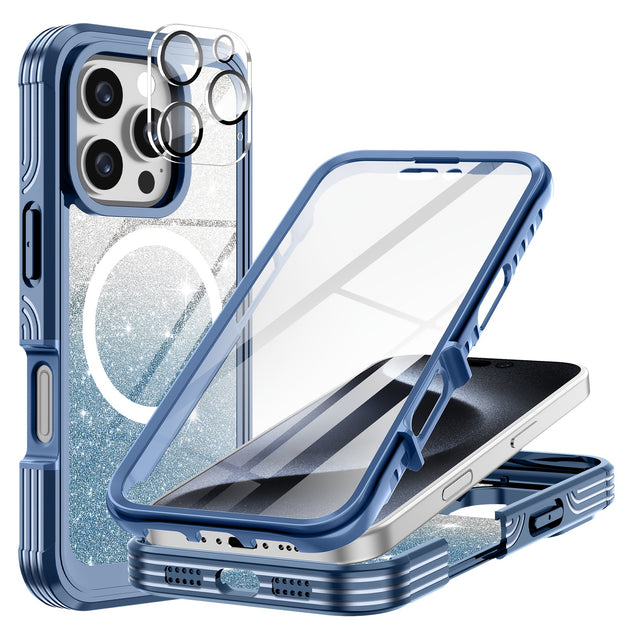 Suitable for iPhone 16 Pro Max Case/16 PRO/16 Plus/16 phone case, with built-in 9H tempered glass screen protector and camera lens protector, providing comprehensive protection for the phone and high protection against drops,