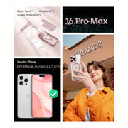Designed For IPhone 16 Pro Max Case 6.9", [Glitter Card & Wrist Strap] [Compatible With MagSafe] [2X Screen Protectors] Surround Raised Lens Protection Designed For 16 ProMax Case, Rose Gold