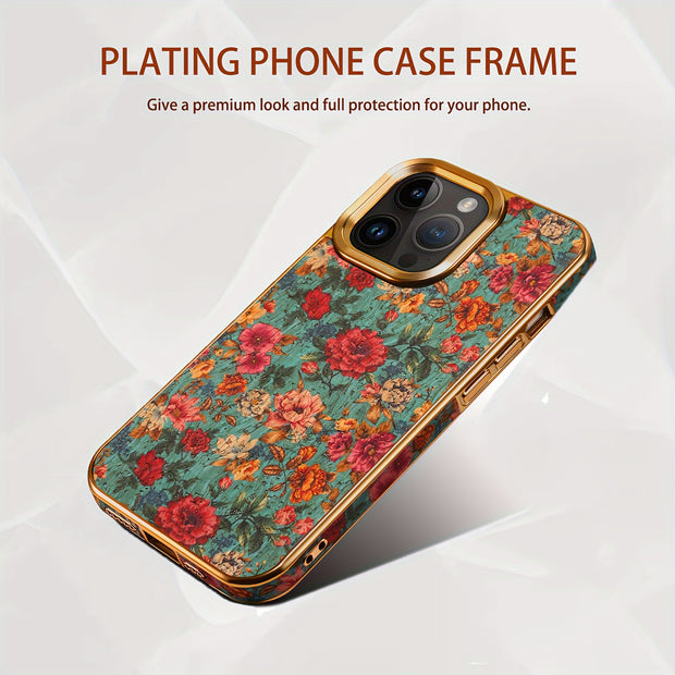 Denior Glamorous Electroplated iPhone Case - Full Coverage, Wooden Charm, Blossoming Flower Design - Universally Stylish for Him & Her