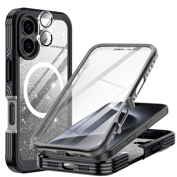 Suitable for iPhone 16 Pro Max Case/16 PRO/16 Plus/16 phone case, with built-in 9H tempered glass screen protector and camera lens protector, providing comprehensive protection for the phone and high protection against drops,