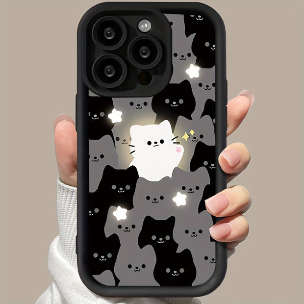 A Luminous White Cat TPU Design for The Iphone 16 Pro Max Case, Featuring Silicone for Anti-Drop Protection, Is a Highly Sought-After Model.