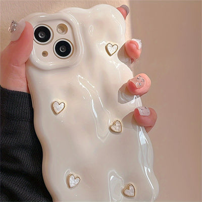 Luxury Glossy iPhone Case - 3D Fritillary Love Heart Cube Solid Color Wave Pattern Soft Silicone - Shockproof for 11 12 13 Pro Max 14 Pro Max 15