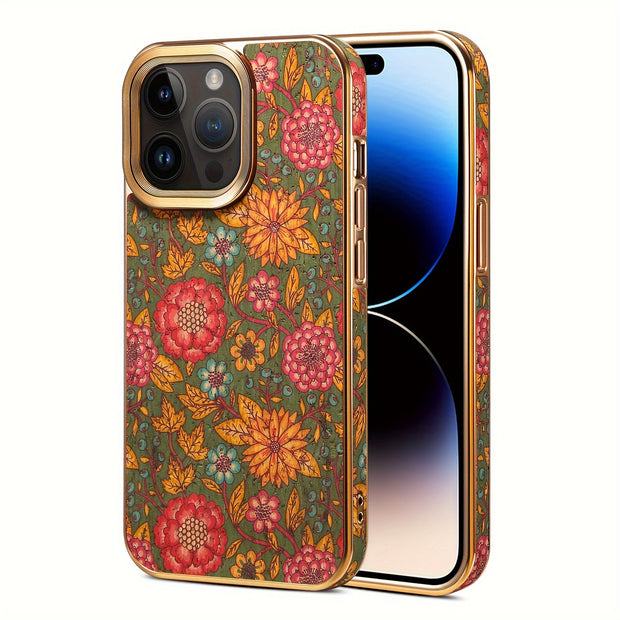 Denior Glamorous Electroplated iPhone Case - Full Coverage, Wooden Charm, Blossoming Flower Design - Universally Stylish for Him & Her