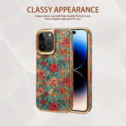 Denior Glamorous Electroplated iPhone Case - Full Coverage, Wooden Charm, Blossoming Flower Design - Universally Stylish for Him & Her