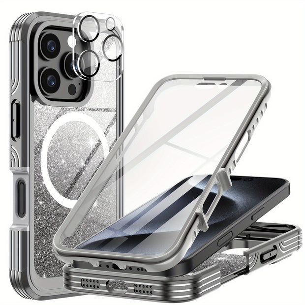 Suitable for iPhone 16 Pro Max Case/16 PRO/16 Plus/16 phone case, with built-in 9H tempered glass screen protector and camera lens protector, providing comprehensive protection for the phone and high protection against drops,