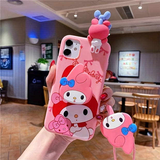 Ultra-Thin Silicone iPhone Case - Shock-Absorbing, Water-Resistant, Dust-Proof, and Drop-Tested for iPhone 13, 14, 15 - Includes Lanyard, Stand, and Bear Hug for Extra Protection, Cute Design