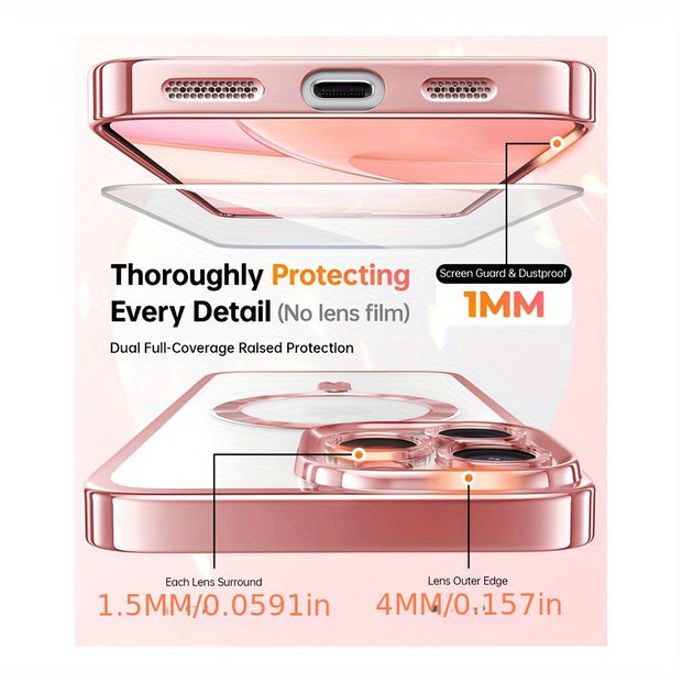 Designed For IPhone 16 Pro Max Case 6.9", [Glitter Card & Wrist Strap] [Compatible With MagSafe] [2X Screen Protectors] Surround Raised Lens Protection Designed For 16 ProMax Case, Rose Gold