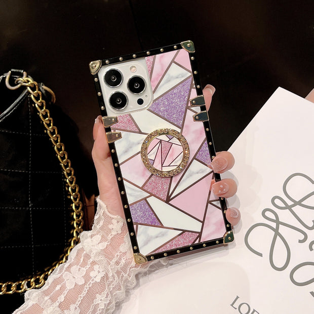 Multi-Model Trendy Spliced iPhone Case: Durable Design with Ring Holder for Enhanced Grip and Style