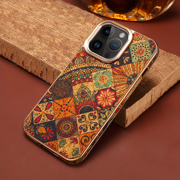 Denior Glamorous Electroplated iPhone Case - Full Coverage, Wooden Charm, Blossoming Flower Design - Universally Stylish for Him & Her