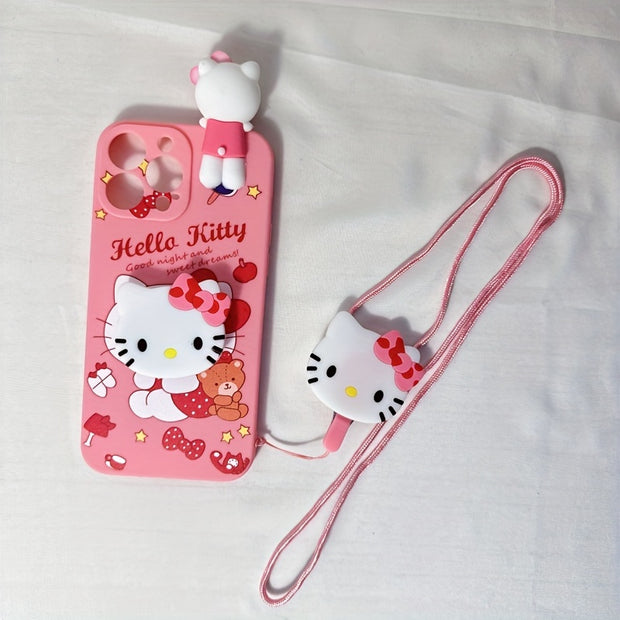 Ultra-Thin Silicone iPhone Case - Shock-Absorbing, Water-Resistant, Dust-Proof, and Drop-Tested for iPhone 13, 14, 15 - Includes Lanyard, Stand, and Bear Hug for Extra Protection, Cute Design