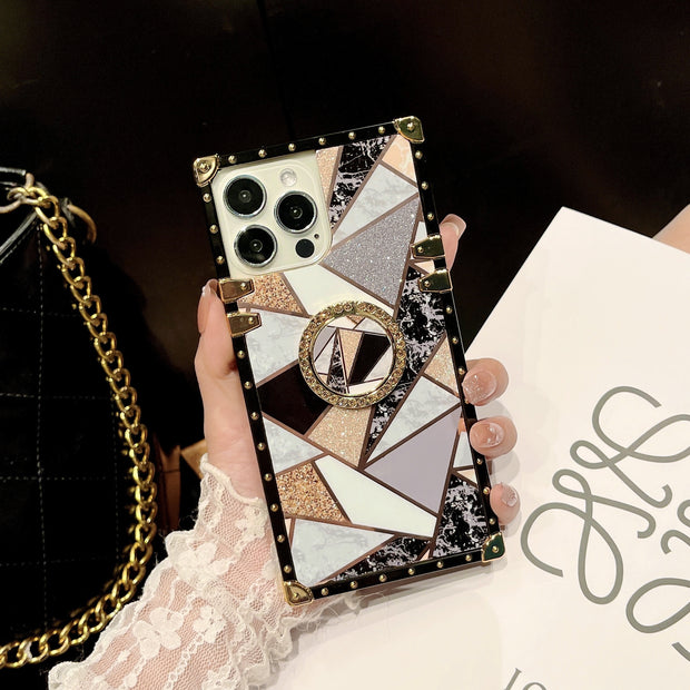 Multi-Model Trendy Spliced iPhone Case: Durable Design with Ring Holder for Enhanced Grip and Style