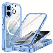 Suitable for iPhone 16 Pro Max Case/16 PRO/16 Plus/16 phone case, with built-in 9H tempered glass screen protector and camera lens protector, providing comprehensive protection for the phone and high protection against drops,