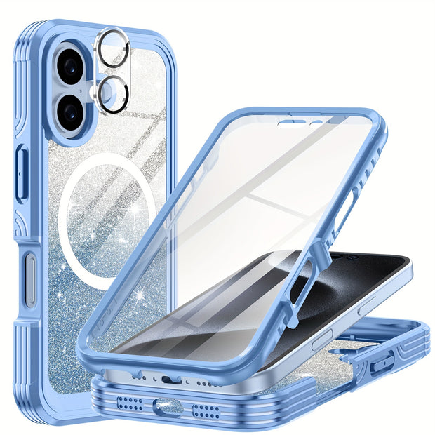 Suitable for iPhone 16 Pro Max Case/16 PRO/16 Plus/16 phone case, with built-in 9H tempered glass screen protector and camera lens protector, providing comprehensive protection for the phone and high protection against drops,