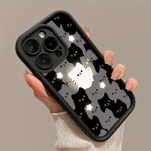 A Luminous White Cat TPU Design for The Iphone 16 Pro Max Case, Featuring Silicone for Anti-Drop Protection, Is a Highly Sought-After Model.