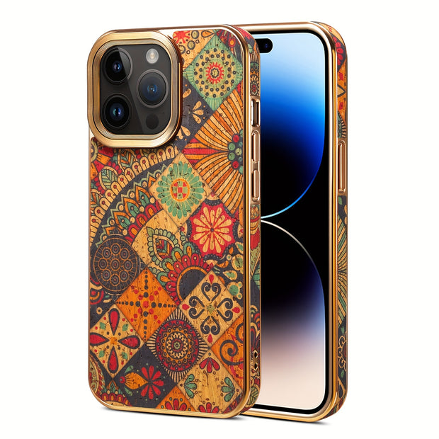 Denior Glamorous Electroplated iPhone Case - Full Coverage, Wooden Charm, Blossoming Flower Design - Universally Stylish for Him & Her